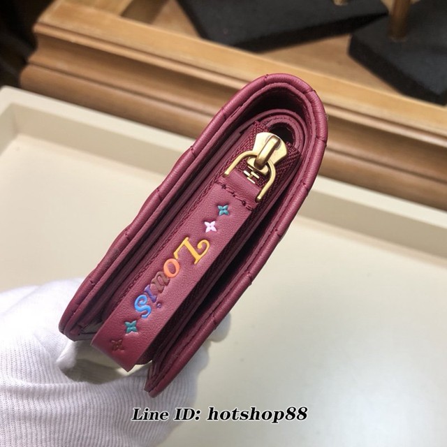 路易威登LV錢包 LV女士拉鏈零錢包 M63789 紫紅色 Louis Vuitton New Wave拉鏈錢夾 xxlv1464